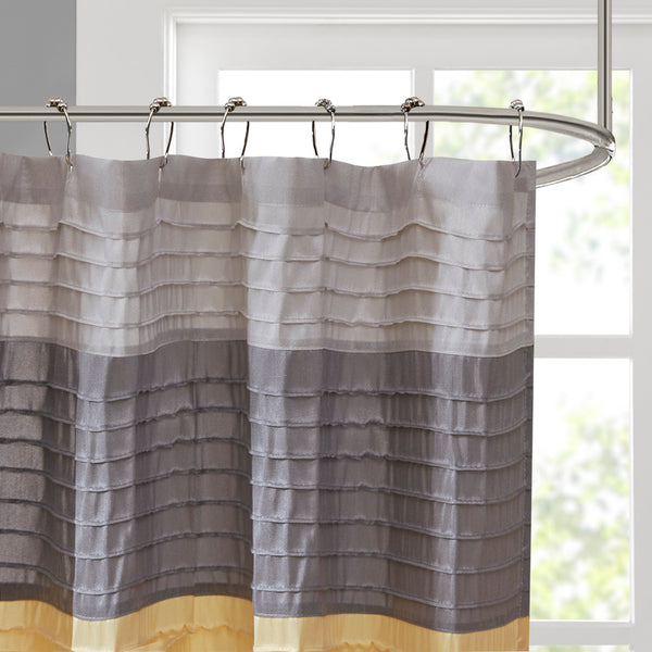 JLA Home Madison Park - Faux Silk Dupioni Shower Curtain with Pintuck Color-Block Panels, Lightweight Hotel-Quality Draping Yellow MP70-2489
