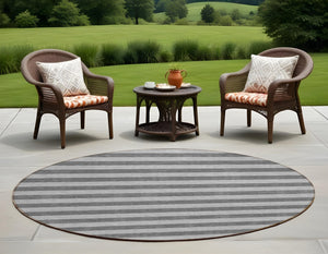 Homeroots 8' Runner Stylish Striped Washable Non-skid Indoor-outdoor Rug For Kid-friendly Spaces Granite Polyester 561082
