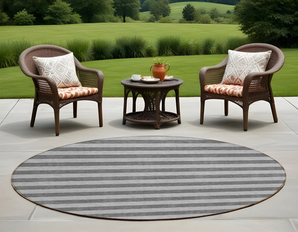 Homeroots 8' Runner Stylish Striped Washable Non-skid Indoor-outdoor Rug For Kid-friendly Spaces Granite Polyester 561082