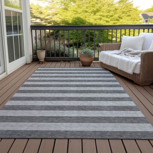 Homeroots 8' Runner Stylish Striped Washable Non-skid Indoor-outdoor Rug For Kid-friendly Spaces Granite Polyester 561083