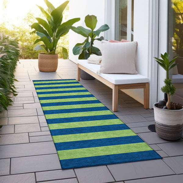 Homeroots 8' Runner Stylish Striped Washable Non-skid Indoor-outdoor Rug For Kid-friendly Spaces Navy Polyester 561087