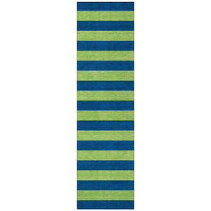 Homeroots 8' Runner Stylish Striped Washable Non-skid Indoor-outdoor Rug For Kid-friendly Spaces Navy Polyester 561087