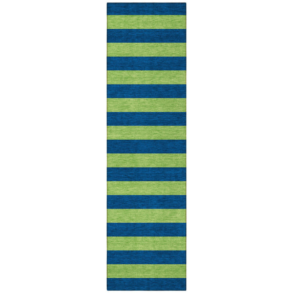 Homeroots 8' Runner Stylish Striped Washable Non-skid Indoor-outdoor Rug For Kid-friendly Spaces Navy Polyester 561087