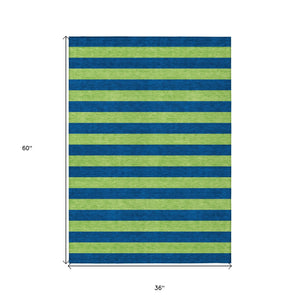 Homeroots 3' X 5' Navy Blue Striped Washable Non Skid Indoor Outdoor Area Rug Navy Polyester 561089