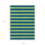 Homeroots 3' X 5' Navy Blue Striped Washable Non Skid Indoor Outdoor Area Rug Navy Polyester 561089