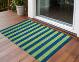 Homeroots 3' X 5' Navy Blue Striped Washable Non Skid Indoor Outdoor Area Rug Navy Polyester 561089