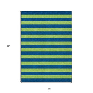 Homeroots 8' Runner Stylish Striped Washable Non-skid Indoor-outdoor Rug For Kid-friendly Spaces Navy Polyester 561090