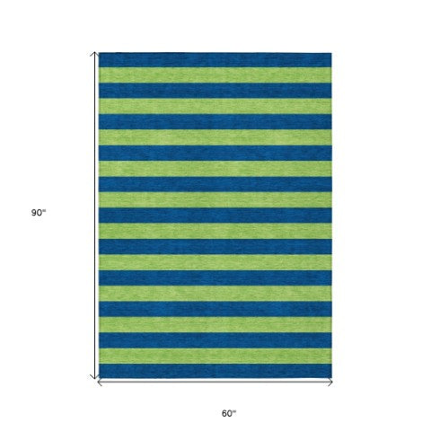 Homeroots 8' Runner Stylish Striped Washable Non-skid Indoor-outdoor Rug For Kid-friendly Spaces Navy Polyester 561090