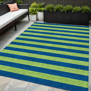 Homeroots 8' Runner Stylish Striped Washable Non-skid Indoor-outdoor Rug For Kid-friendly Spaces Navy Polyester 561090