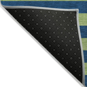 Homeroots 8' Runner Stylish Striped Washable Non-skid Indoor-outdoor Rug For Kid-friendly Spaces Navy Polyester 561090