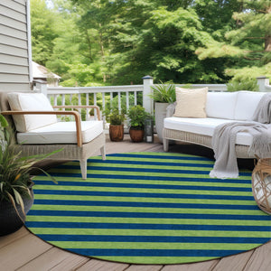 Homeroots 8' Runner Stylish Striped Washable Non-skid Indoor-outdoor Rug For Kid-friendly Spaces Navy Polyester 561091