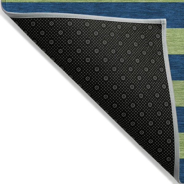 Homeroots 8' Runner Stylish Striped Washable Non-skid Indoor-outdoor Rug For Kid-friendly Spaces Navy Polyester 561091