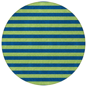 Homeroots 8' Runner Stylish Striped Washable Non-skid Indoor-outdoor Rug For Kid-friendly Spaces Navy Polyester 561091