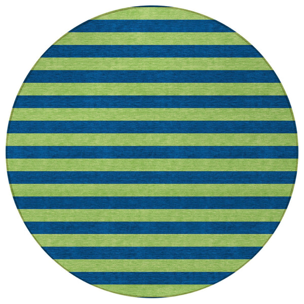 Homeroots 8' Runner Stylish Striped Washable Non-skid Indoor-outdoor Rug For Kid-friendly Spaces Navy Polyester 561091