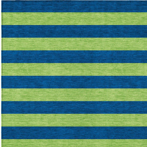 Homeroots 8' X 10' Navy Blue Striped Washable Non Skid Indoor Outdoor Area Rug Navy Polyester 561092