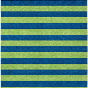Homeroots 8' X 10' Navy Blue Striped Washable Non Skid Indoor Outdoor Area Rug Navy Polyester 561092