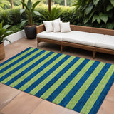 Homeroots 8' X 10' Navy Blue Striped Washable Non Skid Indoor Outdoor Area Rug Navy Polyester 561092