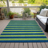 Homeroots 8' X 10' Navy Blue Striped Washable Non Skid Indoor Outdoor Area Rug Navy Polyester 561092