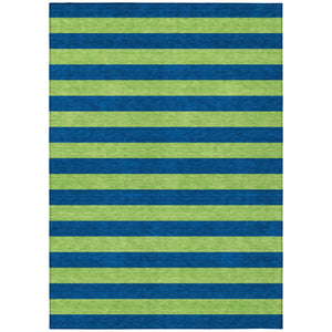 Homeroots 8' X 10' Navy Blue Striped Washable Non Skid Indoor Outdoor Area Rug Navy Polyester 561092