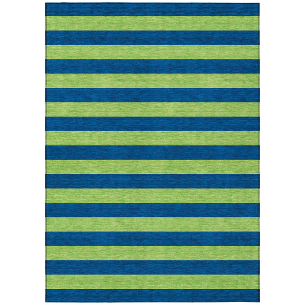 Homeroots 8' X 10' Navy Blue Striped Washable Non Skid Indoor Outdoor Area Rug Navy Polyester 561092