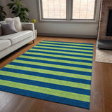 Homeroots 8' X 10' Navy Blue Striped Washable Non Skid Indoor Outdoor Area Rug Navy Polyester 561092