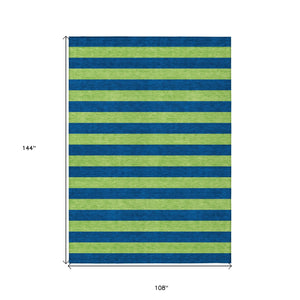 Homeroots 9' X 12' Navy Blue Striped Washable Non Skid Indoor Outdoor Area Rug Navy Polyester 561093