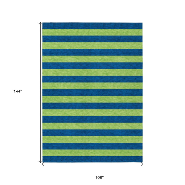 Homeroots 9' X 12' Navy Blue Striped Washable Non Skid Indoor Outdoor Area Rug Navy Polyester 561093