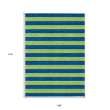 Homeroots 9' X 12' Navy Blue Striped Washable Non Skid Indoor Outdoor Area Rug Navy Polyester 561093