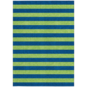 Homeroots 9' X 12' Navy Blue Striped Washable Non Skid Indoor Outdoor Area Rug Navy Polyester 561093