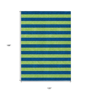 Homeroots 8' Runner Stylish Striped Washable Non-skid Indoor-outdoor Rug For Kid-friendly Spaces Navy Polyester 561094