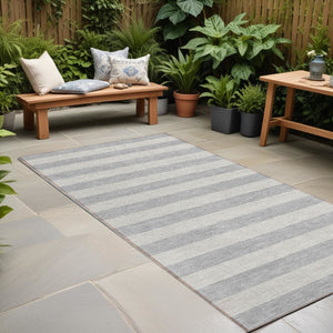 Homeroots 8' Runner Stylish Striped Washable Non-skid Indoor-outdoor Rug For Kid-friendly Spaces Pewter Polyester 561096