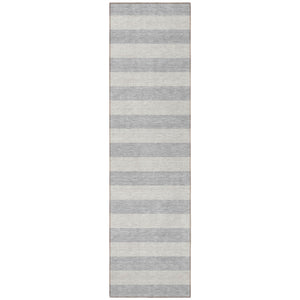 Homeroots 8' Runner Stylish Striped Washable Non-skid Indoor-outdoor Rug For Kid-friendly Spaces Pewter Polyester 561096