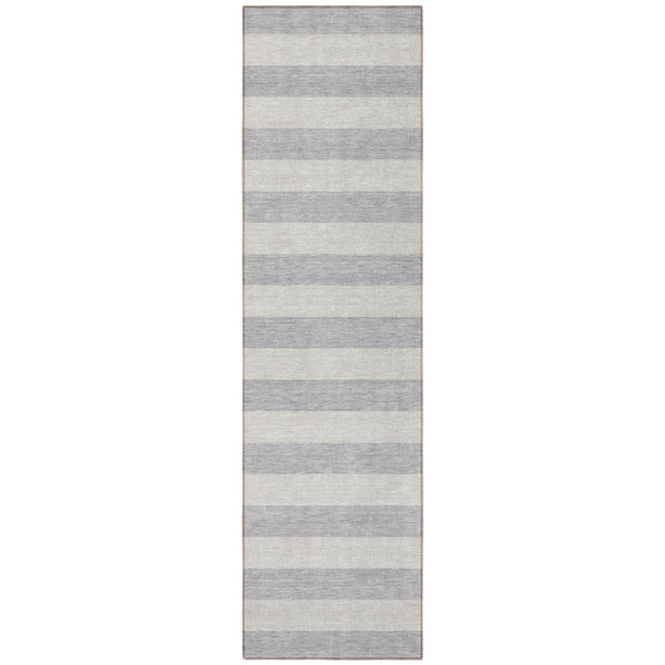 Homeroots 8' Runner Stylish Striped Washable Non-skid Indoor-outdoor Rug For Kid-friendly Spaces Pewter Polyester 561096