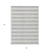 Homeroots 3' X 5' Gray And Ivory Striped Washable Non Skid Indoor Outdoor Area Rug Pewter Polyester 561098