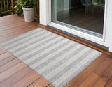 Homeroots 3' X 5' Gray And Ivory Striped Washable Non Skid Indoor Outdoor Area Rug Pewter Polyester 561098