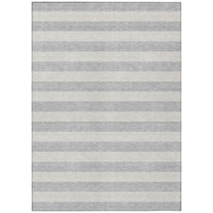 Homeroots 5' X 8' Gray And Ivory Striped Washable Non Skid Indoor Outdoor Area Rug Pewter Polyester 561099