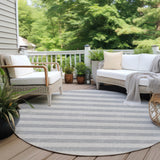 Homeroots 8' Round Gray And Ivory Round Striped Washable Non Skid Indoor Outdoor Area Rug Pewter Polyester 561100