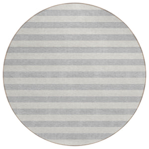 Homeroots 8' Round Gray And Ivory Round Striped Washable Non Skid Indoor Outdoor Area Rug Pewter Polyester 561100