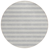 Homeroots 8' Round Gray And Ivory Round Striped Washable Non Skid Indoor Outdoor Area Rug Pewter Polyester 561100