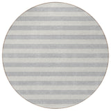 Homeroots 8' Round Gray And Ivory Round Striped Washable Non Skid Indoor Outdoor Area Rug Pewter Polyester 561100