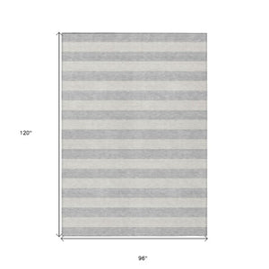 Homeroots 8' Runner Stylish Striped Washable Non-skid Indoor-outdoor Rug For Kid-friendly Spaces Pewter Polyester 561101
