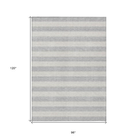 Homeroots 8' Runner Stylish Striped Washable Non-skid Indoor-outdoor Rug For Kid-friendly Spaces Pewter Polyester 561101