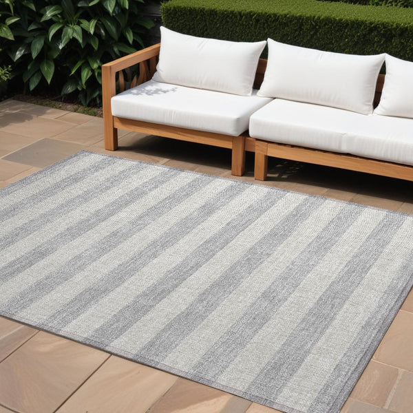 Homeroots 8' Runner Stylish Striped Washable Non-skid Indoor-outdoor Rug For Kid-friendly Spaces Pewter Polyester 561101