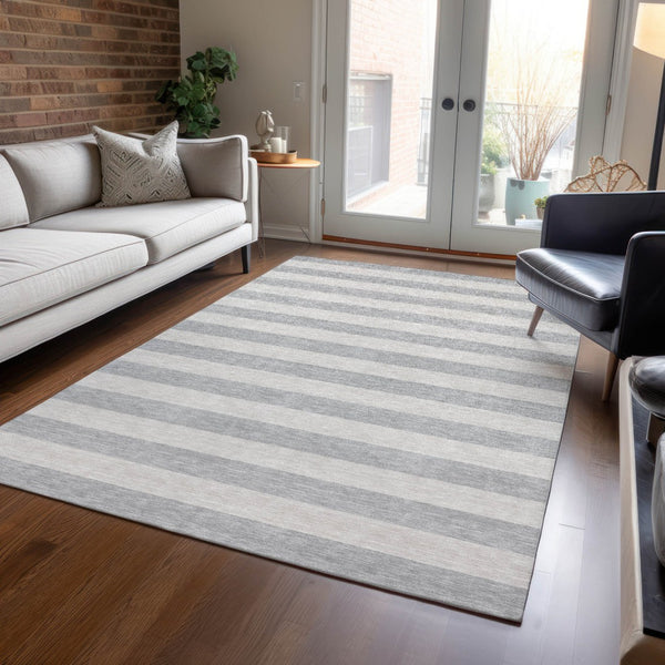 Homeroots 8' Runner Stylish Striped Washable Non-skid Indoor-outdoor Rug For Kid-friendly Spaces Pewter Polyester 561101