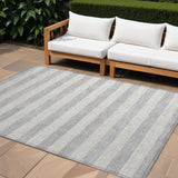 Homeroots 9' X 12' Gray And Ivory Striped Washable Non Skid Indoor Outdoor Area Rug Pewter Polyester 561102