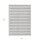 Homeroots 10' X 14' Gray And Ivory Striped Washable Non Skid Indoor Outdoor Area Rug Pewter Polyester 561103