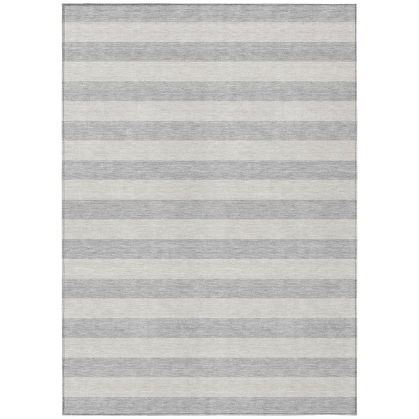 Homeroots 10' X 14' Gray And Ivory Striped Washable Non Skid Indoor Outdoor Area Rug Pewter Polyester 561103