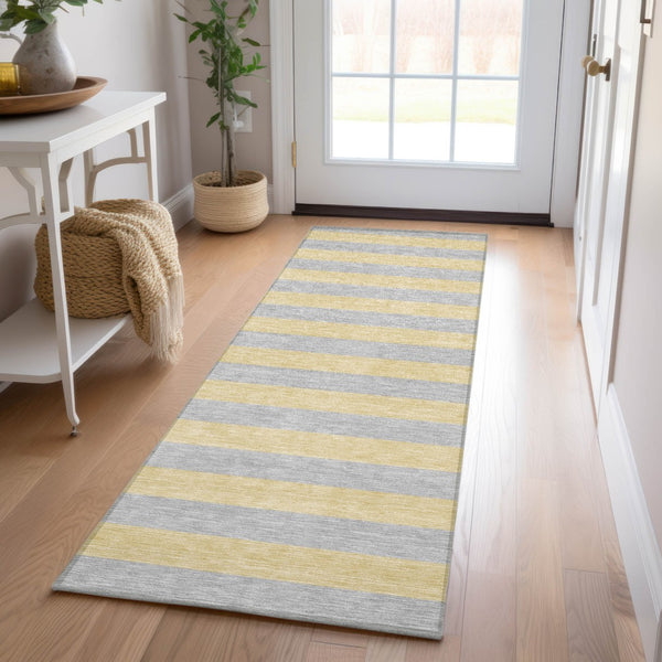 Homeroots 8' Runner Stylish Striped Washable Non-skid Indoor-outdoor Rug For Kid-friendly Spaces Silver Polyester 561105