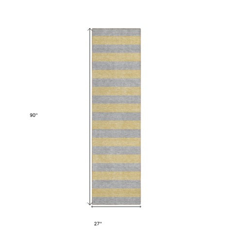 Homeroots 8' Runner Stylish Striped Washable Non-skid Indoor-outdoor Rug For Kid-friendly Spaces Silver Polyester 561105