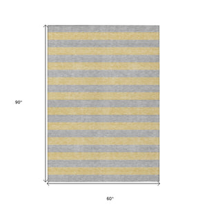 Homeroots 5' X 8' Silver Striped Washable Non Skid Indoor Outdoor Area Rug Silver Polyester 561108